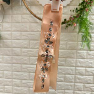 Peach Satin Flower Girl with Beaded Detail